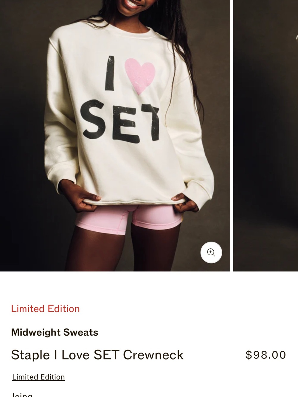SET Active White Crewneck Sweatshirt with Pink Heart Graphic